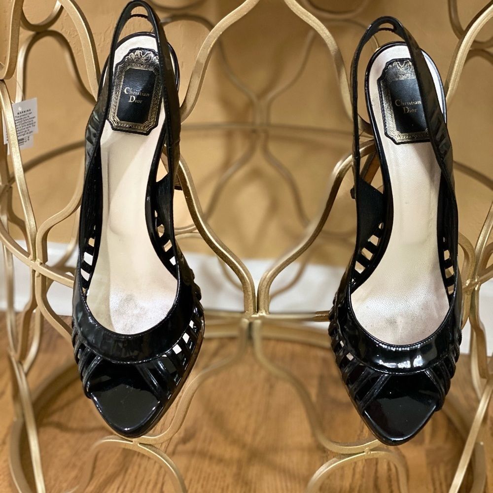 Christian Dior black pumps with Gold Dior